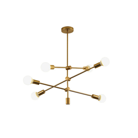 Gold Tiered Rod Adjustable Semi Flush Postmodernism 6-Light Iron Ceiling Mount Light with Open Bulb Design Clearhalo 'Ceiling Lights' 'Close To Ceiling Lights' 'Close to ceiling' 'Semi-flushmount' Lighting' 1476067