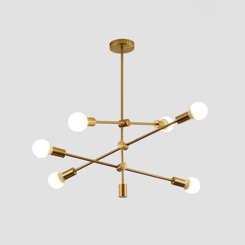 Gold Tiered Rod Adjustable Semi Flush Postmodernism 6-Light Iron Ceiling Mount Light with Open Bulb Design Clearhalo 'Ceiling Lights' 'Close To Ceiling Lights' 'Close to ceiling' 'Semi-flushmount' Lighting' 1476068