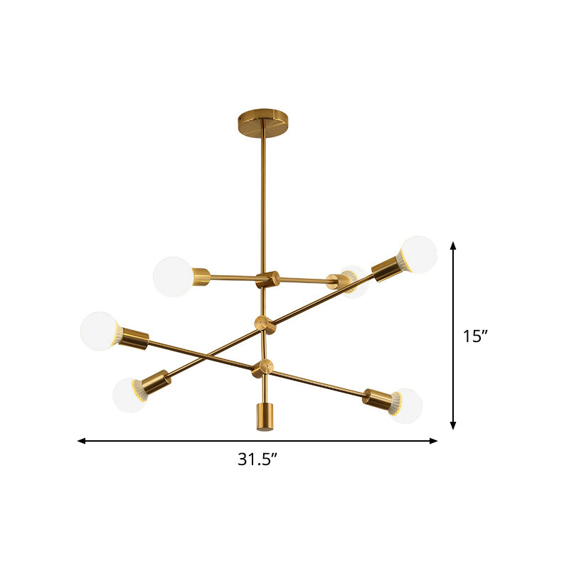 Gold Tiered Rod Adjustable Semi Flush Postmodernism 6-Light Iron Ceiling Mount Light with Open Bulb Design Clearhalo 'Ceiling Lights' 'Close To Ceiling Lights' 'Close to ceiling' 'Semi-flushmount' Lighting' 1476069