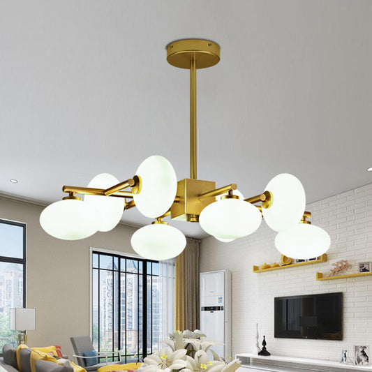 Branched Dinette Chandelier Light Cream Ovale Glass 8-Bulb Postmodernist Suspension Lamp in Gold Gold Clearhalo 'Ceiling Lights' 'Chandeliers' 'Modern Chandeliers' 'Modern' Lighting' 1476080