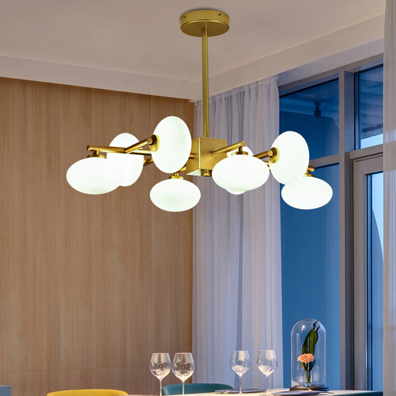 Branched Dinette Chandelier Light Cream Ovale Glass 8-Bulb Postmodernist Suspension Lamp in Gold Clearhalo 'Ceiling Lights' 'Chandeliers' 'Modern Chandeliers' 'Modern' Lighting' 1476081