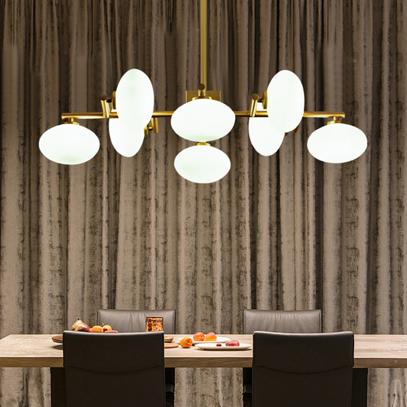 Branched Dinette Chandelier Light Cream Ovale Glass 8-Bulb Postmodernist Suspension Lamp in Gold Clearhalo 'Ceiling Lights' 'Chandeliers' 'Modern Chandeliers' 'Modern' Lighting' 1476082