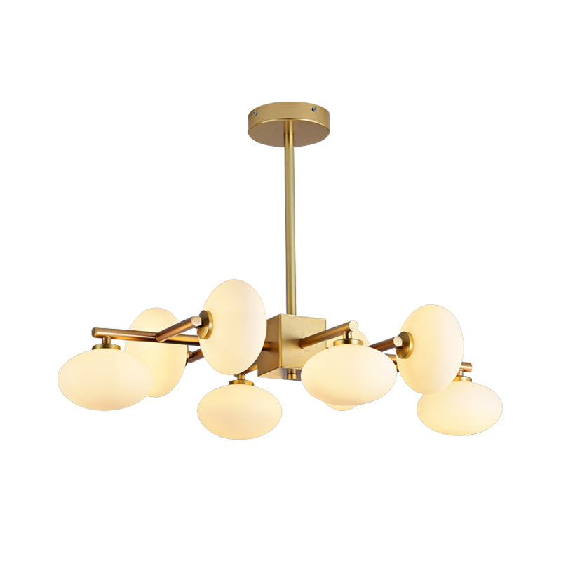 Branched Dinette Chandelier Light Cream Ovale Glass 8-Bulb Postmodernist Suspension Lamp in Gold Clearhalo 'Ceiling Lights' 'Chandeliers' 'Modern Chandeliers' 'Modern' Lighting' 1476083