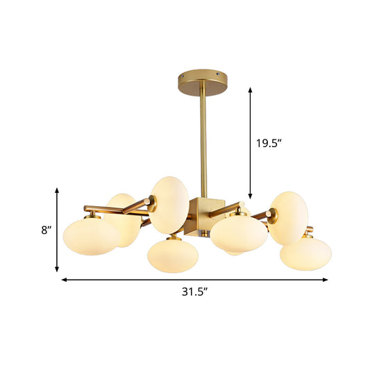 Branched Dinette Chandelier Light Cream Ovale Glass 8-Bulb Postmodernist Suspension Lamp in Gold Clearhalo 'Ceiling Lights' 'Chandeliers' 'Modern Chandeliers' 'Modern' Lighting' 1476084