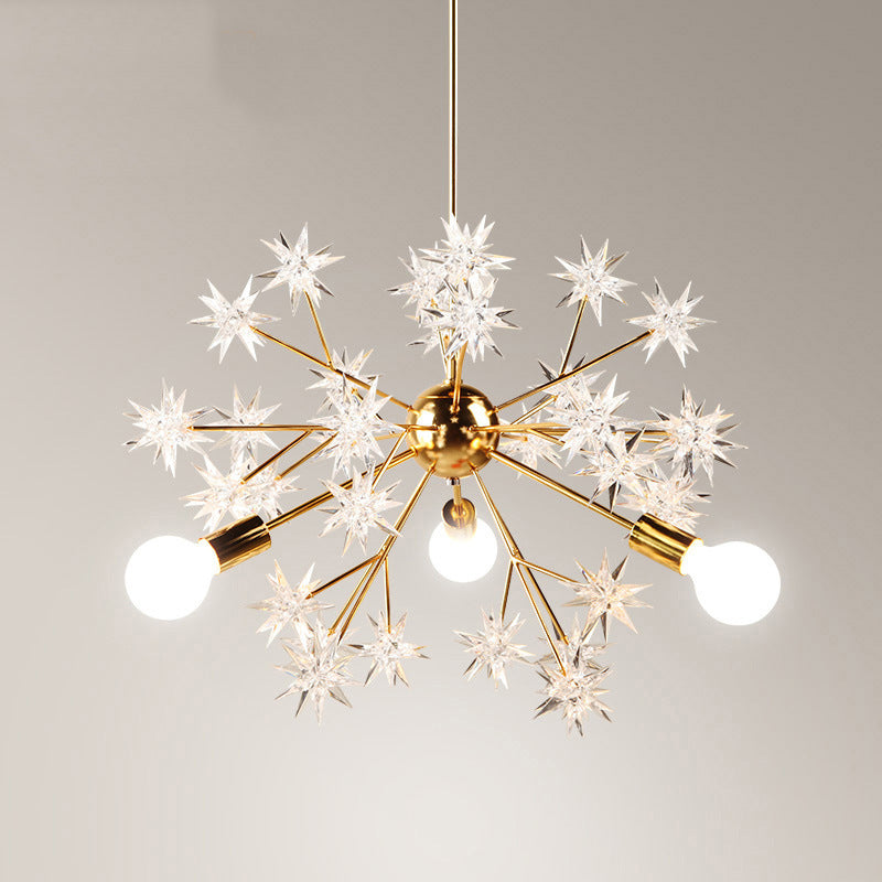 Exposed Bulb Bedroom Semi Flush Light Acrylic 3 Heads Modernism Ceiling Mount Chandelier in Gold with Star Decor Clearhalo 'Ceiling Lights' 'Close To Ceiling Lights' 'Close to ceiling' 'Semi-flushmount' Lighting' 1476102