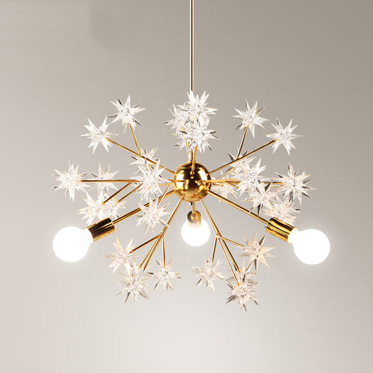 Exposed Bulb Bedroom Semi Flush Light Acrylic 3 Heads Modernism Ceiling Mount Chandelier in Gold with Star Decor Clearhalo 'Ceiling Lights' 'Close To Ceiling Lights' 'Close to ceiling' 'Semi-flushmount' Lighting' 1476102