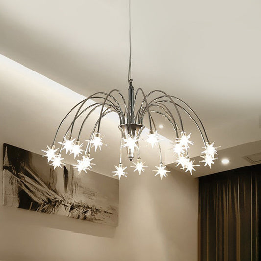 Modern Stylish Starry Clear Glass Pendant 18 Heads Chandelier Light Fixture with Chrome Arched Arm Chrome Clearhalo 'Ceiling Lights' 'Chandeliers' 'Modern Chandeliers' 'Modern' Lighting' 1476109