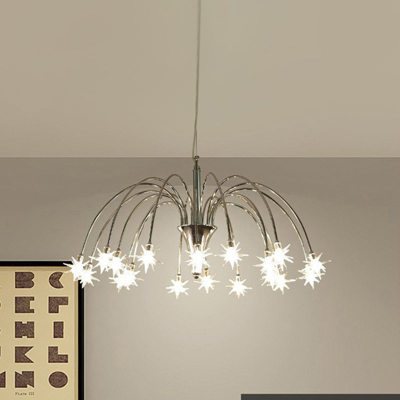 Modern Stylish Starry Clear Glass Pendant 18 Heads Chandelier Light Fixture with Chrome Arched Arm Clearhalo 'Ceiling Lights' 'Chandeliers' 'Modern Chandeliers' 'Modern' Lighting' 1476110