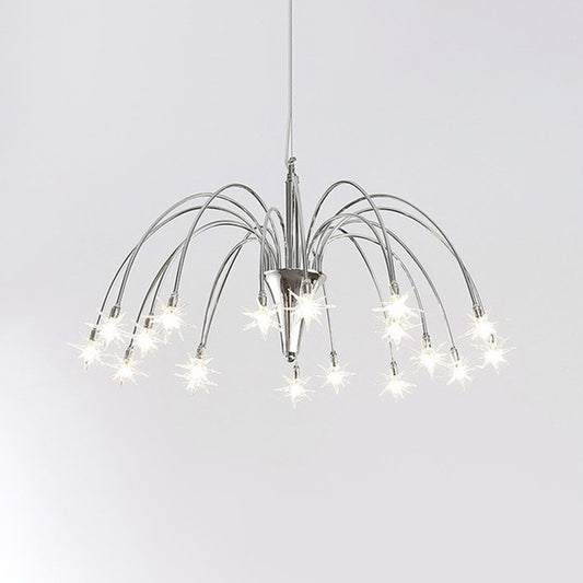Modern Stylish Starry Clear Glass Pendant 18 Heads Chandelier Light Fixture with Chrome Arched Arm Clearhalo 'Ceiling Lights' 'Chandeliers' 'Modern Chandeliers' 'Modern' Lighting' 1476112