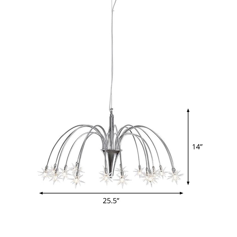 Modern Stylish Starry Clear Glass Pendant 18 Heads Chandelier Light Fixture with Chrome Arched Arm Clearhalo 'Ceiling Lights' 'Chandeliers' 'Modern Chandeliers' 'Modern' Lighting' 1476113