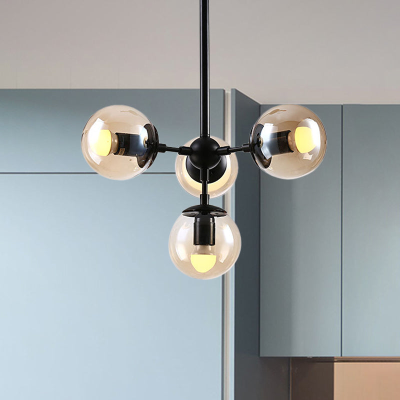 Bursting Chandelier Light Modern Amber Closed Glass 4 Heads Restaurant Hanging Pendant Light Clearhalo 'Ceiling Lights' 'Chandeliers' 'Close To Ceiling Lights' 'Glass shade' 'Glass' 'Modern Chandeliers' 'Modern' Lighting' 1476134