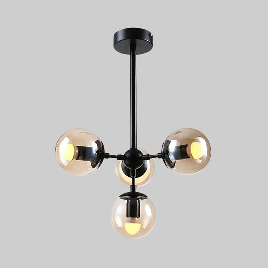 Bursting Chandelier Light Modern Amber Closed Glass 4 Heads Restaurant Hanging Pendant Light Clearhalo 'Ceiling Lights' 'Chandeliers' 'Close To Ceiling Lights' 'Glass shade' 'Glass' 'Modern Chandeliers' 'Modern' Lighting' 1476136