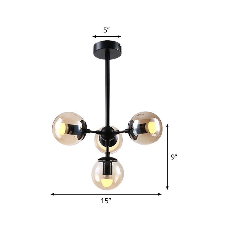 Bursting Chandelier Light Modern Amber Closed Glass 4 Heads Restaurant Hanging Pendant Light Clearhalo 'Ceiling Lights' 'Chandeliers' 'Close To Ceiling Lights' 'Glass shade' 'Glass' 'Modern Chandeliers' 'Modern' Lighting' 1476137