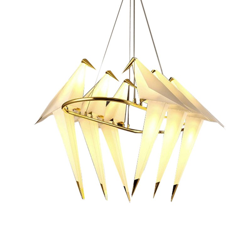 White Bird Shade Chandelier Light Fixture Modernism Style 6-Lights Plastic Hanging Lamp in Gold Finish Clearhalo 'Ceiling Lights' 'Chandeliers' 'Modern Chandeliers' 'Modern' Lighting' 147652