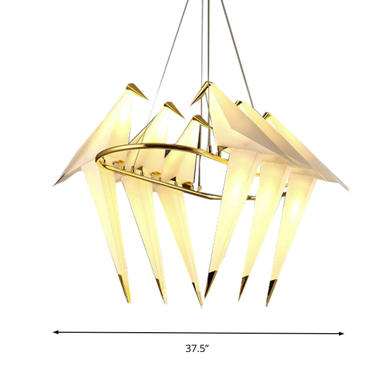 White Bird Shade Chandelier Light Fixture Modernism Style 6-Lights Plastic Hanging Lamp in Gold Finish Clearhalo 'Ceiling Lights' 'Chandeliers' 'Modern Chandeliers' 'Modern' Lighting' 147653