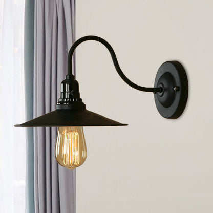 Metal Gooseneck Wall Sconce with Flared Shade Vintage Style 1 Light Living Room Wall Lamp in Black Black Clearhalo 'Art deco wall lights' 'Cast Iron' 'Glass' 'Industrial wall lights' 'Industrial' 'Middle century wall lights' 'Modern' 'Rustic wall lights' 'Tiffany' 'Traditional wall lights' 'Wall Lamps & Sconces' 'Wall Lights' Lighting' 147662