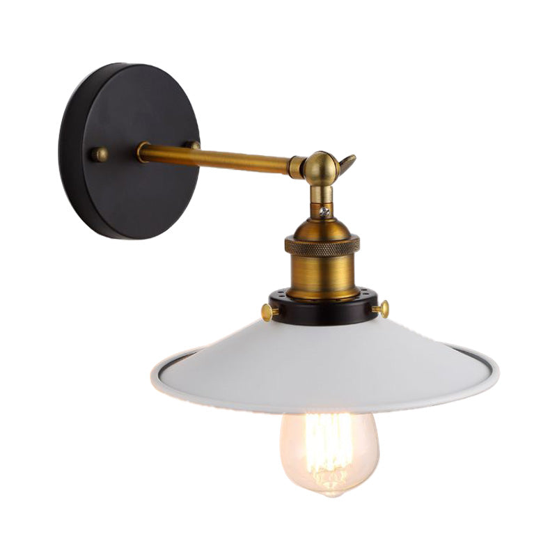 Metallic White Wall Lighting Saucer Shade 1 Head Industrial Style Adjustable Sconce Light for Corridor Clearhalo 'Art deco wall lights' 'Cast Iron' 'Glass' 'Industrial wall lights' 'Industrial' 'Middle century wall lights' 'Modern' 'Rustic wall lights' 'Tiffany' 'Traditional wall lights' 'Wall Lamps & Sconces' 'Wall Lights' Lighting' 147668