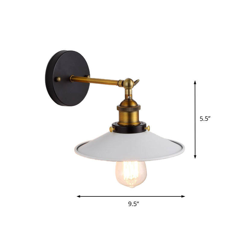 Metallic White Wall Lighting Saucer Shade 1 Head Industrial Style Adjustable Sconce Light for Corridor Clearhalo 'Art deco wall lights' 'Cast Iron' 'Glass' 'Industrial wall lights' 'Industrial' 'Middle century wall lights' 'Modern' 'Rustic wall lights' 'Tiffany' 'Traditional wall lights' 'Wall Lamps & Sconces' 'Wall Lights' Lighting' 147669