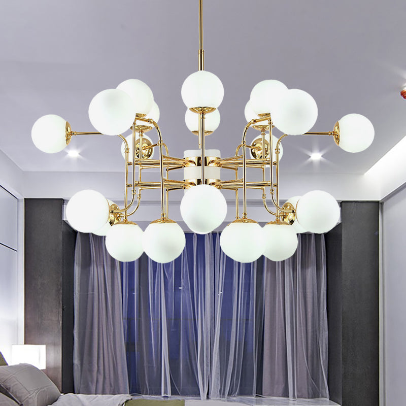 12/16/24 Lights Chandelier Contemporary Gold Hanging Lamp with Ball Opal Glass Shade 24 Gold Clearhalo 'Ceiling Lights' 'Chandeliers' 'Glass shade' 'Glass' 'Modern Chandeliers' 'Modern' Lighting' 147671