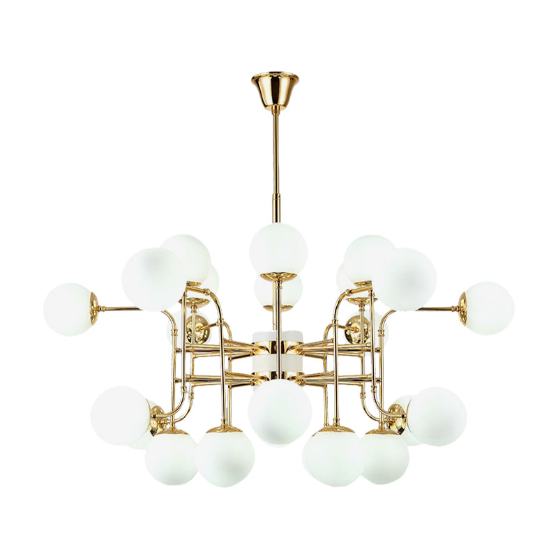 12/16/24 Lights Chandelier Contemporary Gold Hanging Lamp with Ball Opal Glass Shade Clearhalo 'Ceiling Lights' 'Chandeliers' 'Glass shade' 'Glass' 'Modern Chandeliers' 'Modern' Lighting' 147673