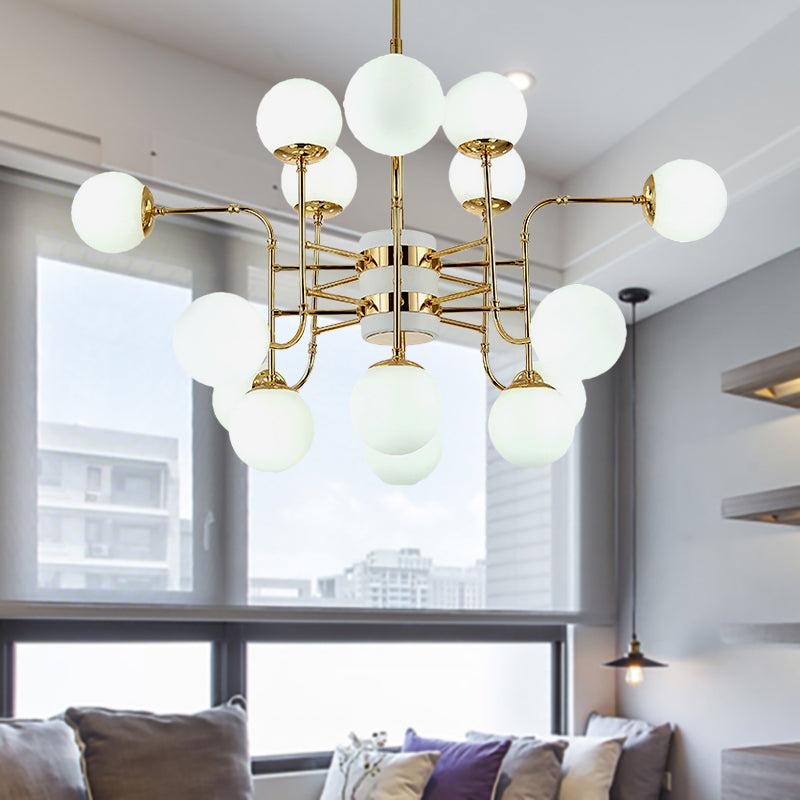 12/16/24 Lights Chandelier Contemporary Gold Hanging Lamp with Ball Opal Glass Shade 16 Gold Clearhalo 'Ceiling Lights' 'Chandeliers' 'Glass shade' 'Glass' 'Modern Chandeliers' 'Modern' Lighting' 147675