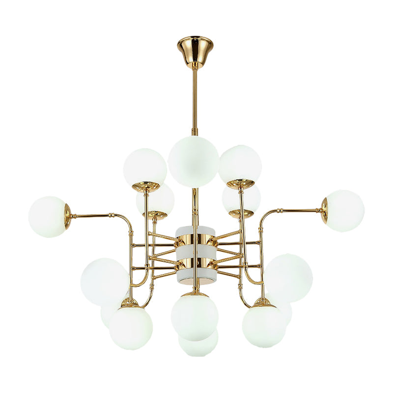 12/16/24 Lights Chandelier Contemporary Gold Hanging Lamp with Ball Opal Glass Shade Clearhalo 'Ceiling Lights' 'Chandeliers' 'Glass shade' 'Glass' 'Modern Chandeliers' 'Modern' Lighting' 147677