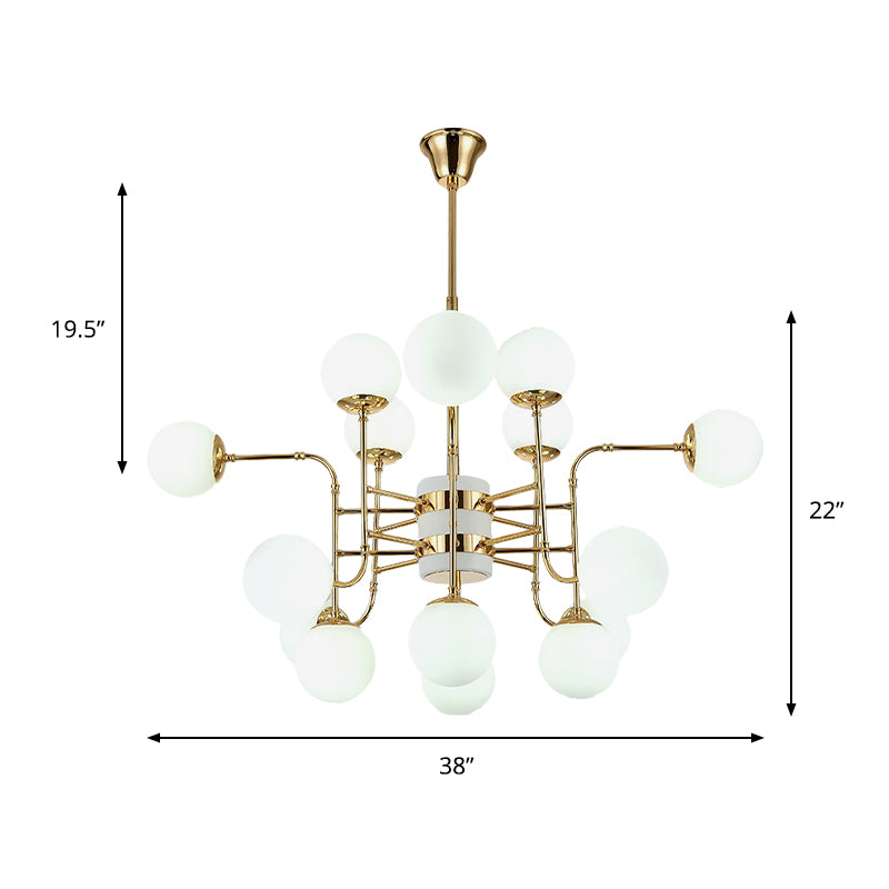 12/16/24 Lights Chandelier Contemporary Gold Hanging Lamp with Ball Opal Glass Shade Clearhalo 'Ceiling Lights' 'Chandeliers' 'Glass shade' 'Glass' 'Modern Chandeliers' 'Modern' Lighting' 147678