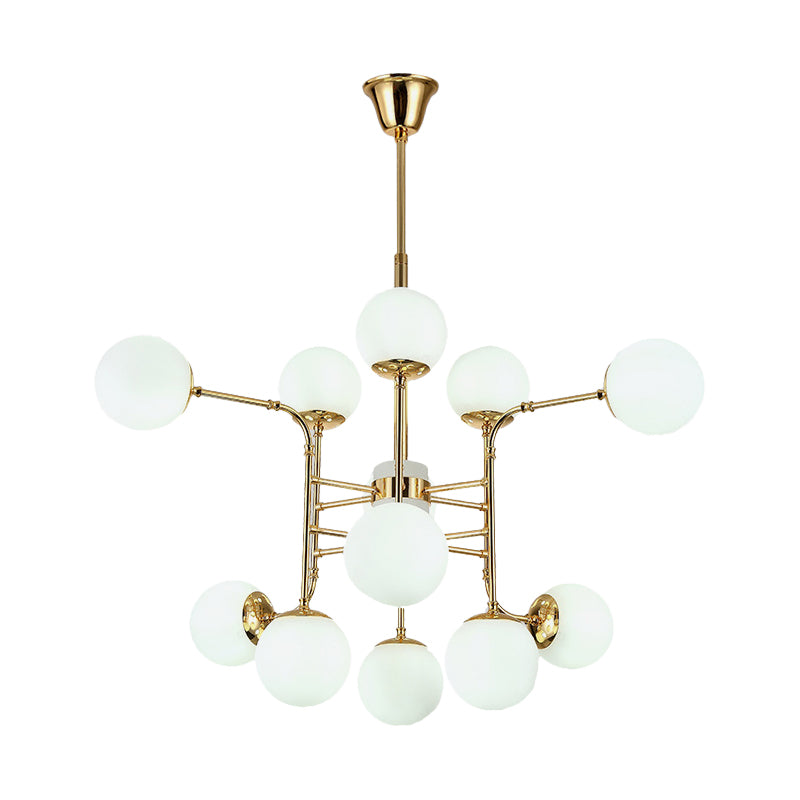 12/16/24 Lights Chandelier Contemporary Gold Hanging Lamp with Ball Opal Glass Shade Clearhalo 'Ceiling Lights' 'Chandeliers' 'Glass shade' 'Glass' 'Modern Chandeliers' 'Modern' Lighting' 147681