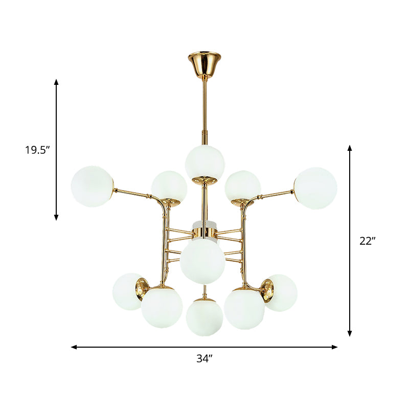 12/16/24 Lights Chandelier Contemporary Gold Hanging Lamp with Ball Opal Glass Shade Clearhalo 'Ceiling Lights' 'Chandeliers' 'Glass shade' 'Glass' 'Modern Chandeliers' 'Modern' Lighting' 147682