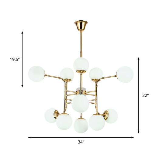 12/16/24 Lights Chandelier Contemporary Gold Hanging Lamp with Ball Opal Glass Shade Clearhalo 'Ceiling Lights' 'Chandeliers' 'Glass shade' 'Glass' 'Modern Chandeliers' 'Modern' Lighting' 147682