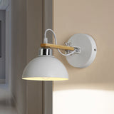 1 Light Bowl Shaped Wall Sconce Simple Style White Metallic and Wood Wall Lighting Fixture for Bedroom Clearhalo 'Cast Iron' 'Glass' 'Industrial' 'Modern wall lights' 'Modern' 'Tiffany' 'Traditional wall lights' 'Wall Lamps & Sconces' 'Wall Lights' Lighting' 147724