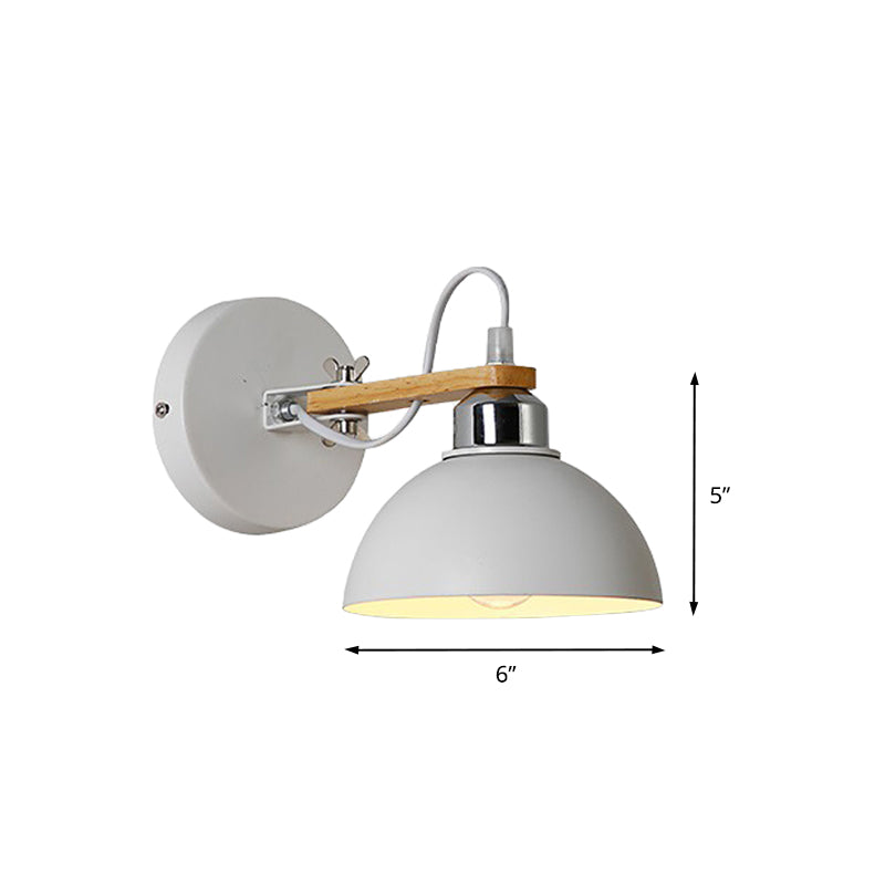 1 Light Bowl Shaped Wall Sconce Simple Style White Metallic and Wood Wall Lighting Fixture for Bedroom Clearhalo 'Cast Iron' 'Glass' 'Industrial' 'Modern wall lights' 'Modern' 'Tiffany' 'Traditional wall lights' 'Wall Lamps & Sconces' 'Wall Lights' Lighting' 147726