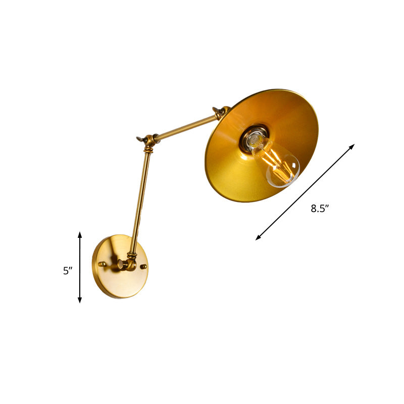 Industrial Style Swing Arm Wall Lamp with Flared Shade 1 Light Metal Wall Mount Light in Brass Clearhalo 'Art deco wall lights' 'Cast Iron' 'Glass' 'Industrial wall lights' 'Industrial' 'Middle century wall lights' 'Modern' 'Rustic wall lights' 'Tiffany' 'Traditional wall lights' 'Wall Lamps & Sconces' 'Wall Lights' Lighting' 147767
