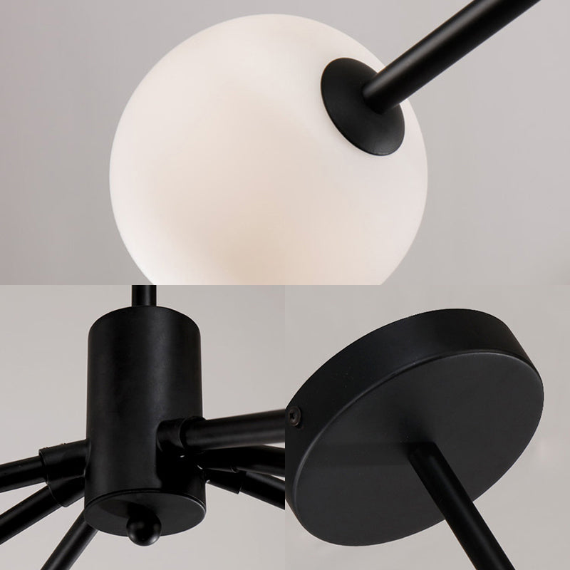 Branch Chandelier Pendant Light Modernist Frosted Glass 18 Lights Black Hanging Lighting for Living Room Clearhalo 'Ceiling Lights' 'Chandeliers' 'Glass shade' 'Glass' 'Modern Chandeliers' 'Modern' Lighting' 147774