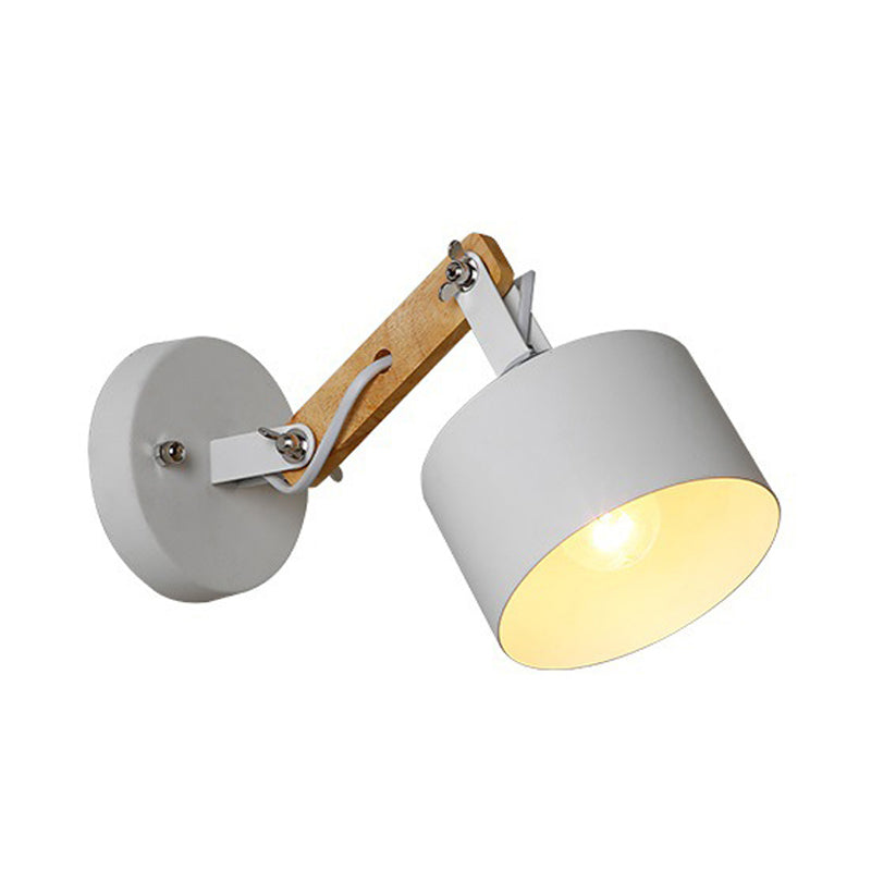 Rotatable Drum Metal Wall Light Fixture Contemporary 1 Light Indoor Wall Sconce in White Clearhalo 'Art deco wall lights' 'Cast Iron' 'Glass' 'Industrial wall lights' 'Industrial' 'Middle century wall lights' 'Modern' 'Rustic wall lights' 'Tiffany' 'Traditional wall lights' 'Wall Lamps & Sconces' 'Wall Lights' Lighting' 147781