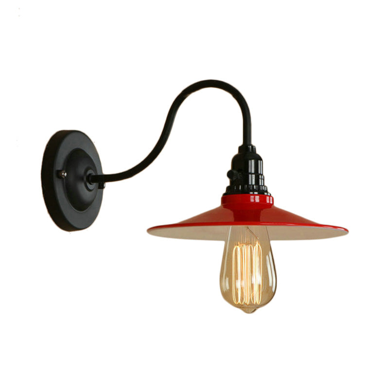 Vintage Style Flared Wall Light with Gooseneck Arm 1 Light Metal Sconce Lighting in Red for Dining Room Clearhalo 'Art deco wall lights' 'Cast Iron' 'Glass' 'Industrial wall lights' 'Industrial' 'Middle century wall lights' 'Modern' 'Rustic wall lights' 'Tiffany' 'Traditional wall lights' 'Wall Lamps & Sconces' 'Wall Lights' Lighting' 147867