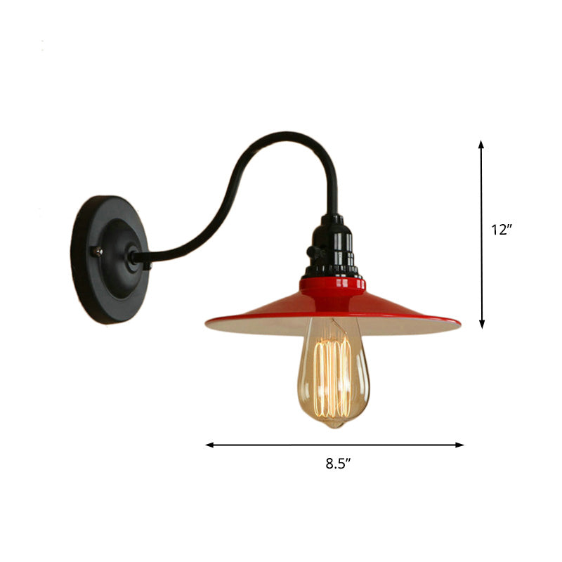 Vintage Style Flared Wall Light with Gooseneck Arm 1 Light Metal Sconce Lighting in Red for Dining Room Clearhalo 'Art deco wall lights' 'Cast Iron' 'Glass' 'Industrial wall lights' 'Industrial' 'Middle century wall lights' 'Modern' 'Rustic wall lights' 'Tiffany' 'Traditional wall lights' 'Wall Lamps & Sconces' 'Wall Lights' Lighting' 147868