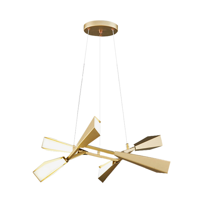 Metal Rectilinear Chandelier Lighting with Quill Shade Modern 6/8 Lights Gold Dining Room Drop Lamp in Warm/White Clearhalo 'Ceiling Lights' 'Chandeliers' 'Modern Chandeliers' 'Modern' Lighting' 147917