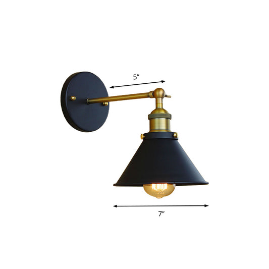 1 Light Conical Wall Mounted Lamp Industrial Style Brass Metal Wall Sconce for Living Room, 7"/10" Width Clearhalo 'Art deco wall lights' 'Cast Iron' 'Glass' 'Industrial wall lights' 'Industrial' 'Middle century wall lights' 'Modern' 'Rustic wall lights' 'Tiffany' 'Traditional wall lights' 'Wall Lamps & Sconces' 'Wall Lights' Lighting' 147945