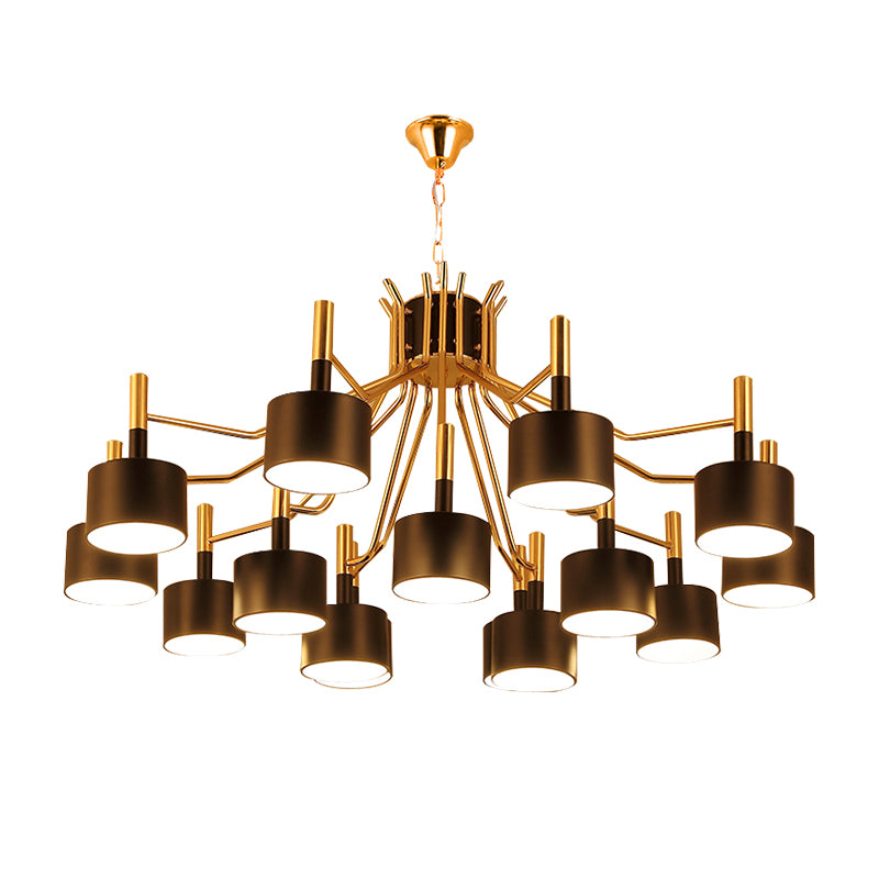 Postmodern Starburst Ceiling Light Metal 12/15 Heads Black/White Chandelier Lighting for Living Room Clearhalo 'Ceiling Lights' 'Chandeliers' 'Modern Chandeliers' 'Modern' Lighting' 147960