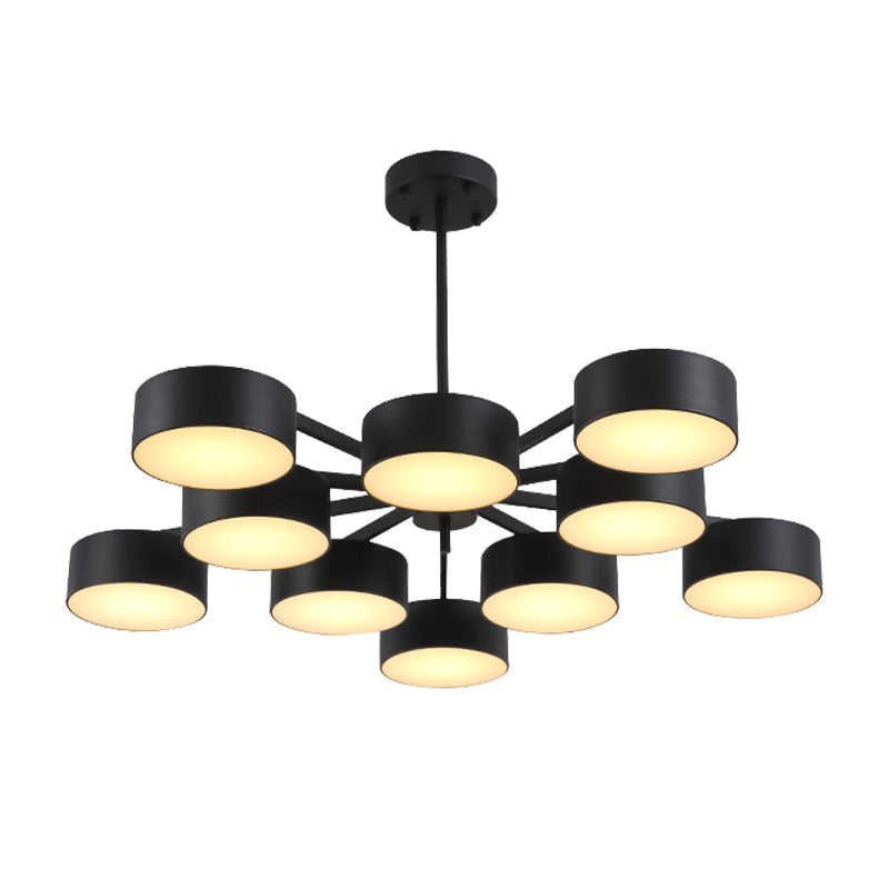 Drum Pendant Light Post Modern Metal 3/5/6/10 Lights Black/Gold Chandelier Light for Living Room Clearhalo 'Ceiling Lights' 'Chandeliers' 'Modern Chandeliers' 'Modern' Lighting' 148029