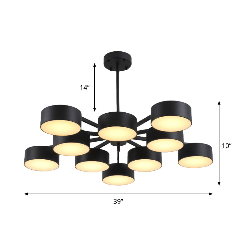 Drum Pendant Light Post Modern Metal 3/5/6/10 Lights Black/Gold Chandelier Light for Living Room Clearhalo 'Ceiling Lights' 'Chandeliers' 'Modern Chandeliers' 'Modern' Lighting' 148030