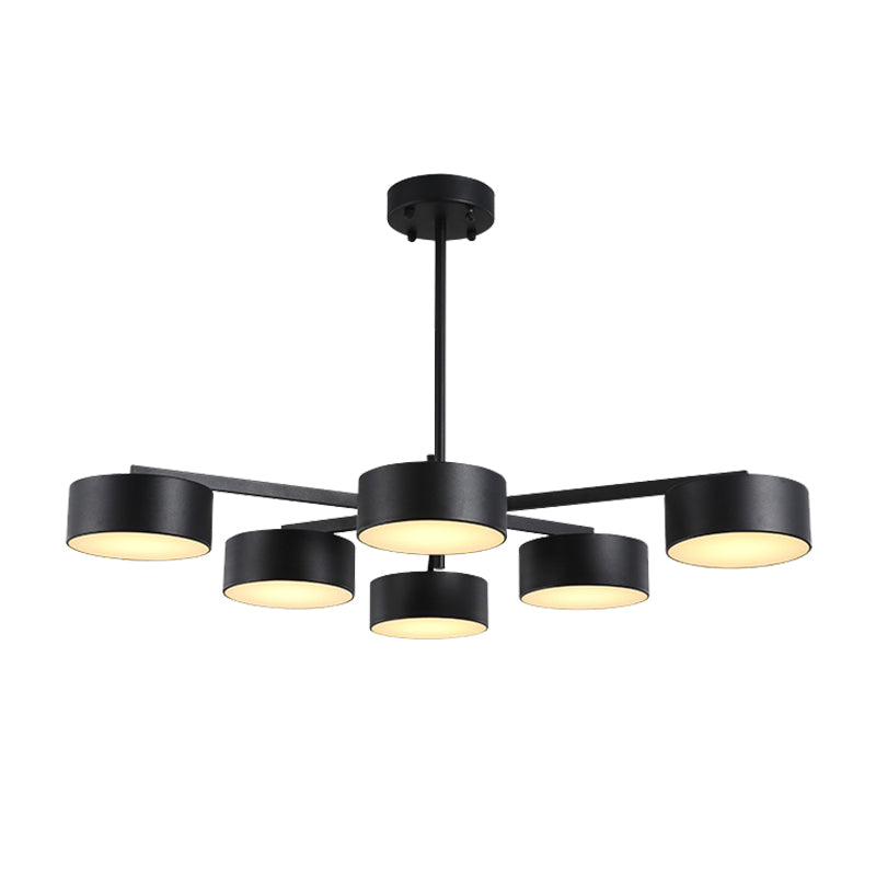 Drum Pendant Light Post Modern Metal 3/5/6/10 Lights Black/Gold Chandelier Light for Living Room Clearhalo 'Ceiling Lights' 'Chandeliers' 'Modern Chandeliers' 'Modern' Lighting' 148033