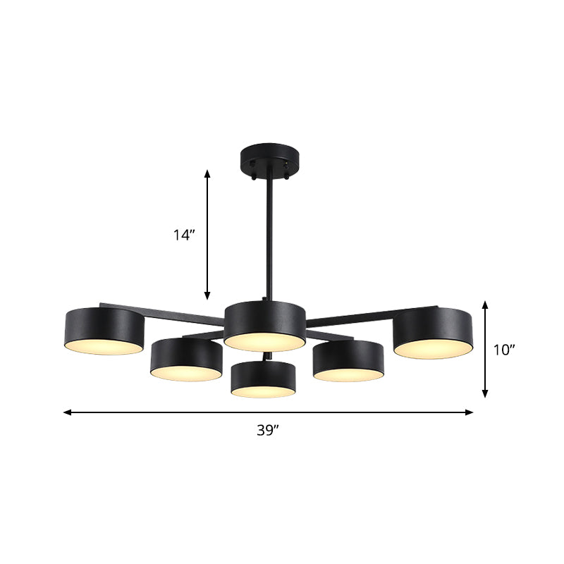 Drum Pendant Light Post Modern Metal 3/5/6/10 Lights Black/Gold Chandelier Light for Living Room Clearhalo 'Ceiling Lights' 'Chandeliers' 'Modern Chandeliers' 'Modern' Lighting' 148034