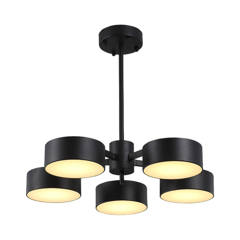 Drum Pendant Light Post Modern Metal 3/5/6/10 Lights Black/Gold Chandelier Light for Living Room Clearhalo 'Ceiling Lights' 'Chandeliers' 'Modern Chandeliers' 'Modern' Lighting' 148037