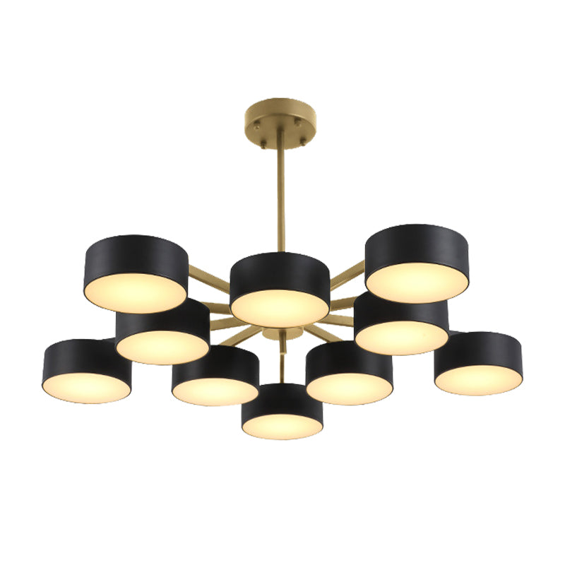 Drum Pendant Light Post Modern Metal 3/5/6/10 Lights Black/Gold Chandelier Light for Living Room Clearhalo 'Ceiling Lights' 'Chandeliers' 'Modern Chandeliers' 'Modern' Lighting' 148044