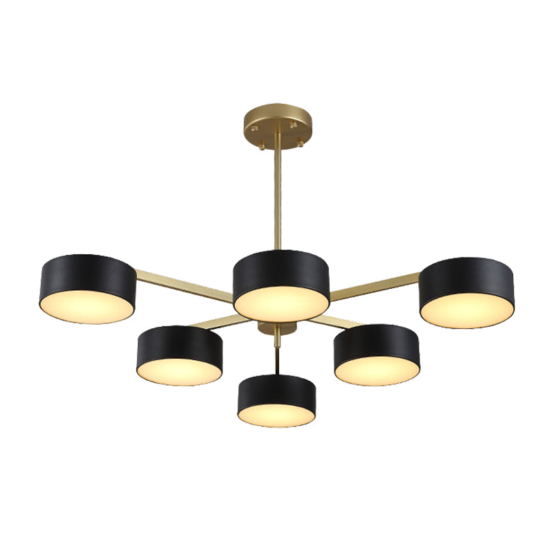 Drum Pendant Light Post Modern Metal 3/5/6/10 Lights Black/Gold Chandelier Light for Living Room Clearhalo 'Ceiling Lights' 'Chandeliers' 'Modern Chandeliers' 'Modern' Lighting' 148046