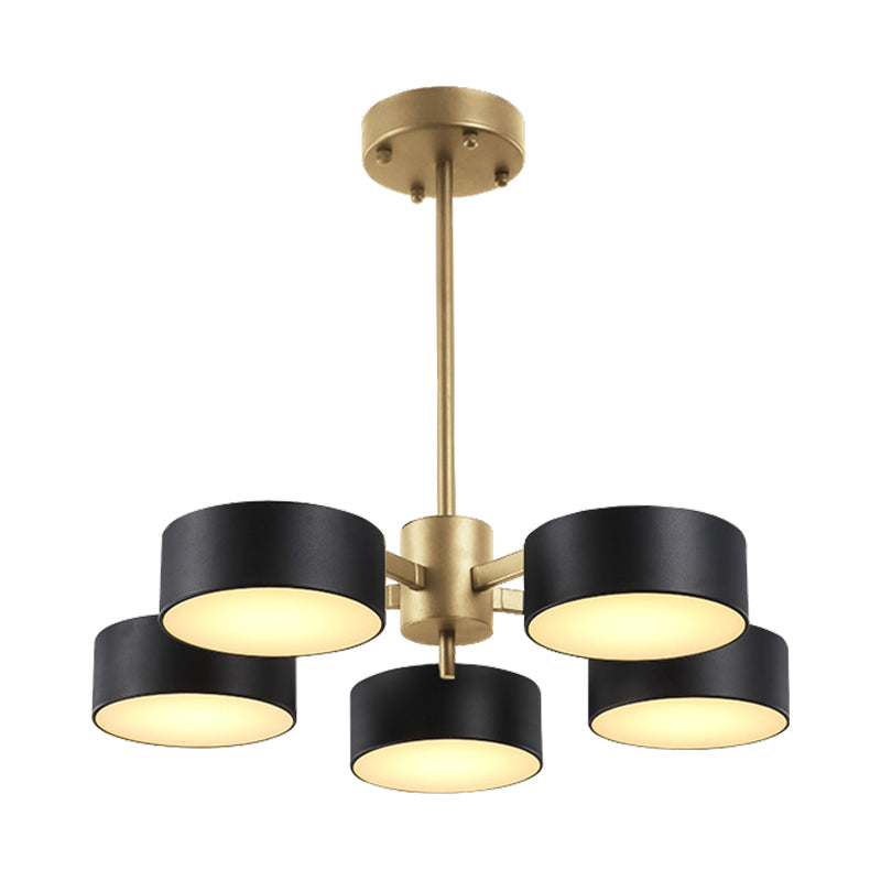 Drum Pendant Light Post Modern Metal 3/5/6/10 Lights Black/Gold Chandelier Light for Living Room Clearhalo 'Ceiling Lights' 'Chandeliers' 'Modern Chandeliers' 'Modern' Lighting' 148048