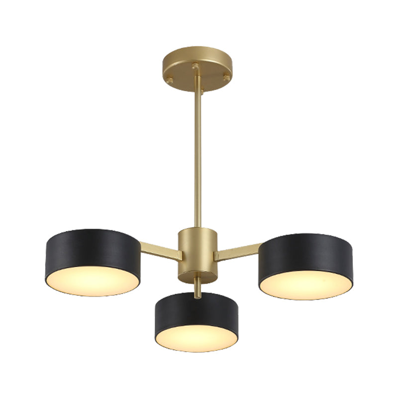 Drum Pendant Light Post Modern Metal 3/5/6/10 Lights Black/Gold Chandelier Light for Living Room Clearhalo 'Ceiling Lights' 'Chandeliers' 'Modern Chandeliers' 'Modern' Lighting' 148050