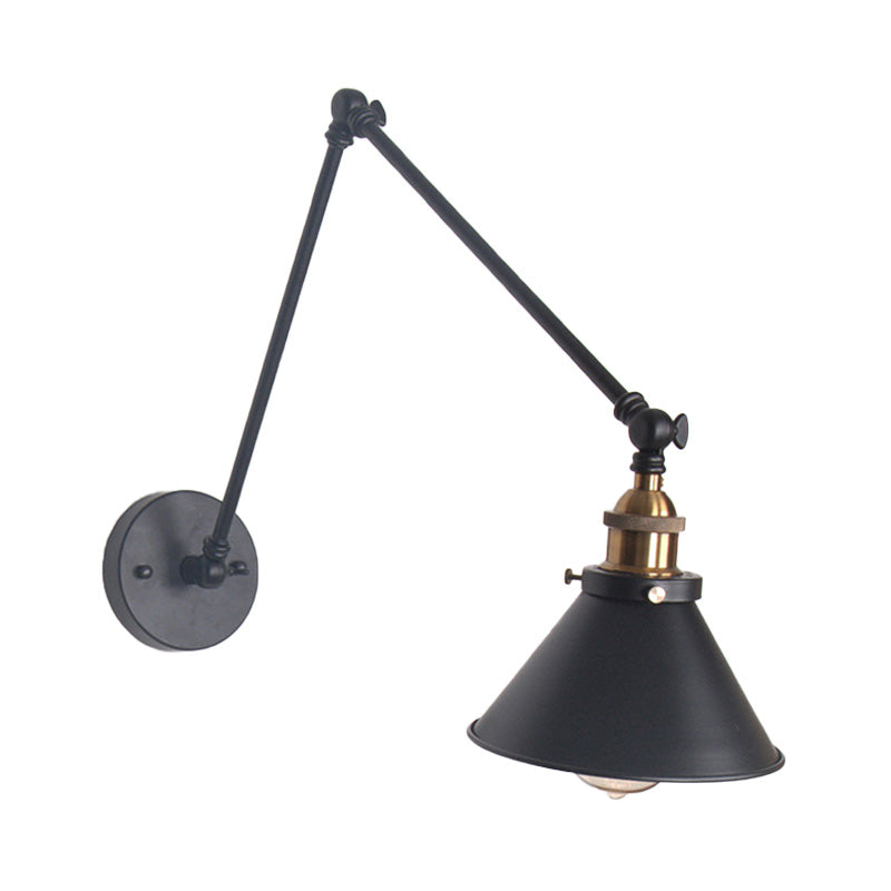 1 Light Adjustable Wall Lamp with Cone Shade Metal Retro Indoor Wall Sconce Light in Black/White Clearhalo 'Cast Iron' 'Glass' 'Industrial' 'Modern wall lights' 'Modern' 'Tiffany' 'Traditional wall lights' 'Wall Lamps & Sconces' 'Wall Lights' Lighting' 148053